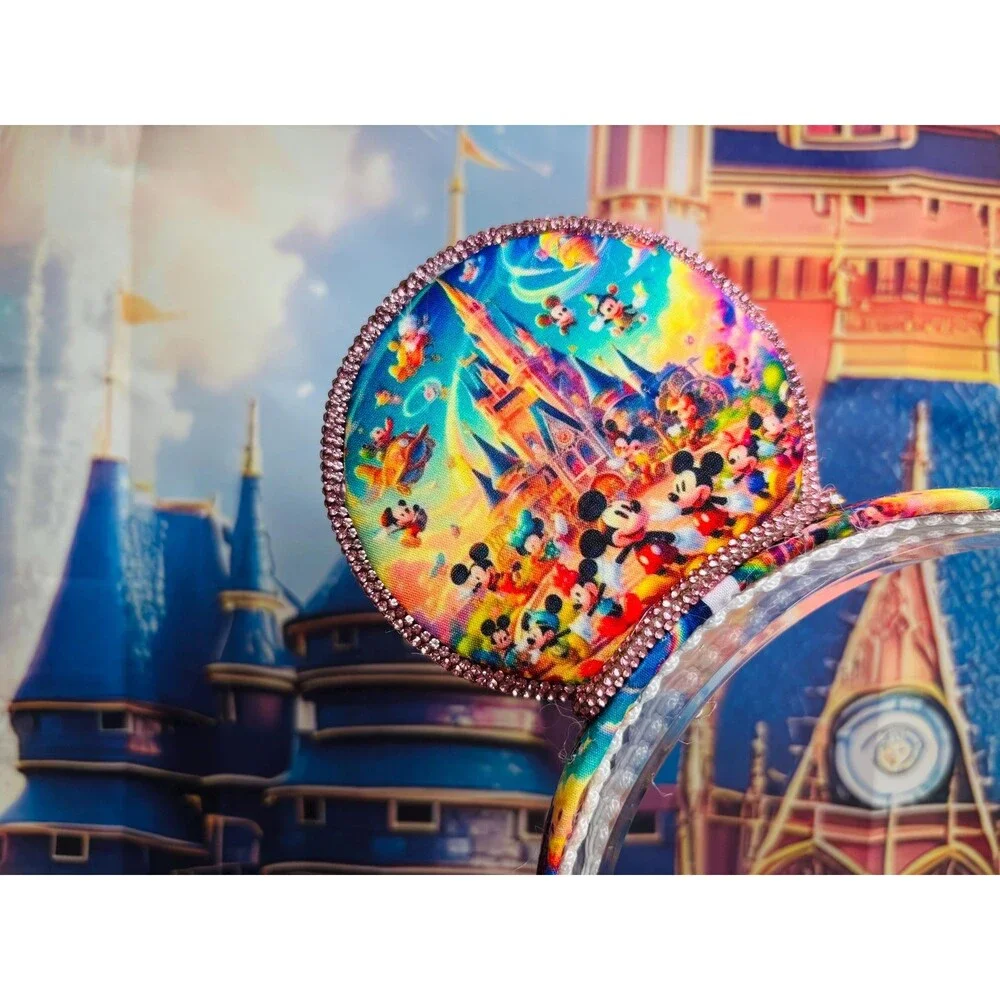 Colorful Mouse Ears Headband, Rhinestone Crystal Ears, Theme ParkParty Accessory